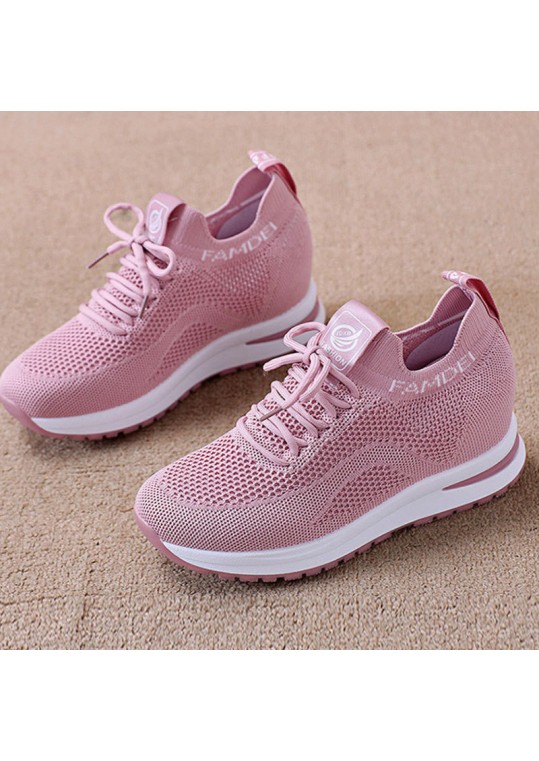 Women Fashion Casual Mesh Breathable Lace-Up Height Increasing 