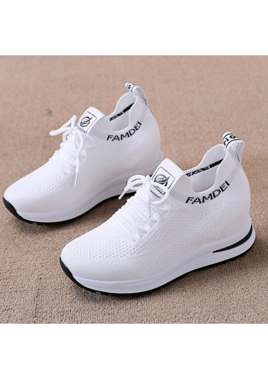 Women Fashion Casual Mesh Breathable Lace-Up Height Increasing 