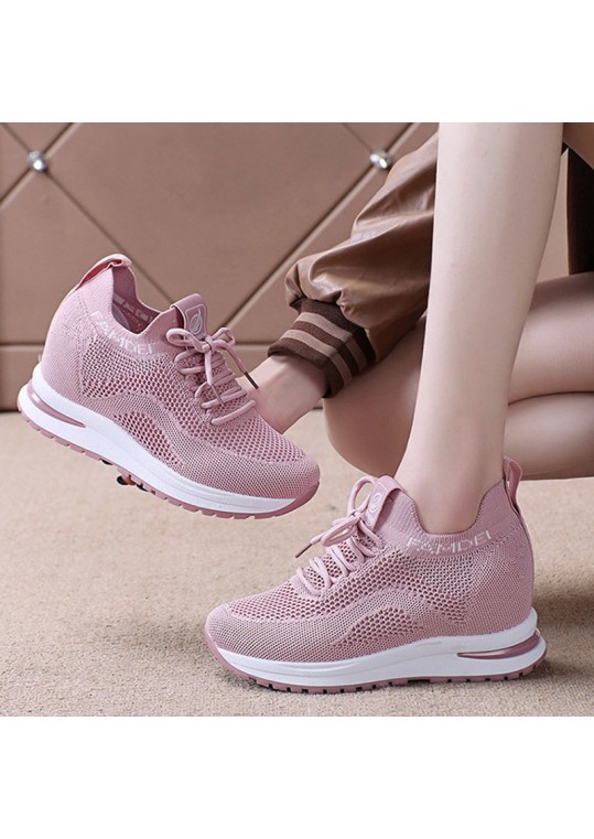 Women Fashion Casual Mesh Breathable Lace-Up Height Increasing 