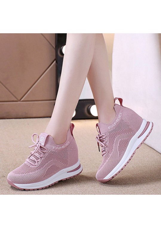 Women Fashion Casual Mesh Breathable Lace-Up Height Increasing 