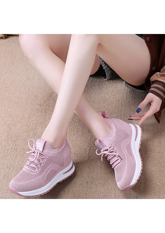 Women Fashion Casual Mesh Breathable Lace-Up Height Increasing 