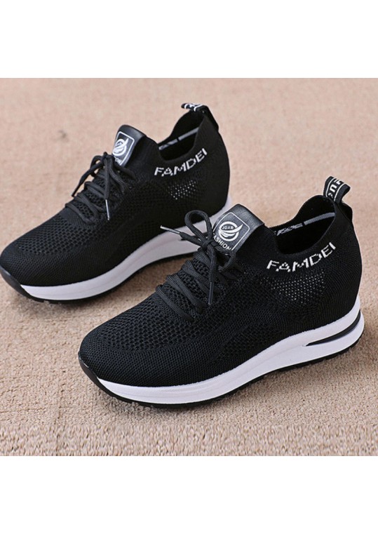 Women Fashion Casual Mesh Breathable Lace-Up Height Increasing 