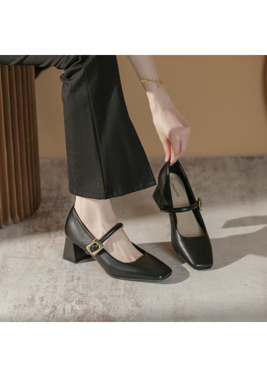 Women Fashion Simple Square Toe With Mary Jane Pumps