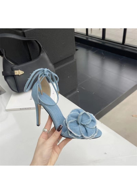 Summer Women Fashion Floral Round Toe Strap High Heeled 