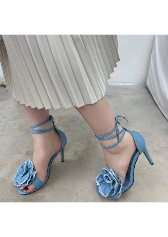 Summer Women Fashion Floral Round Toe Strap High Heeled 