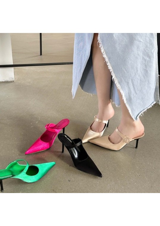 Summer Women Fashion Satin Pointed Toe High Heel 