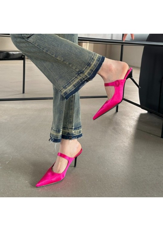 Summer Women Fashion Satin Pointed Toe High Heel 