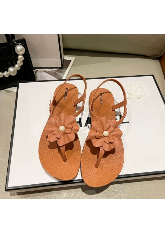 Summer Women Fashion Plus Size Floral Round Toe Flat Thong 