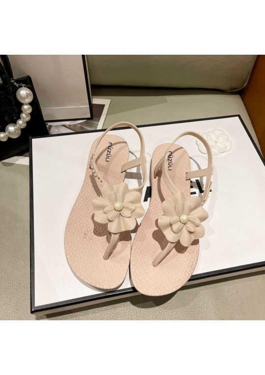 Summer Women Fashion Plus Size Floral Round Toe Flat Thong 