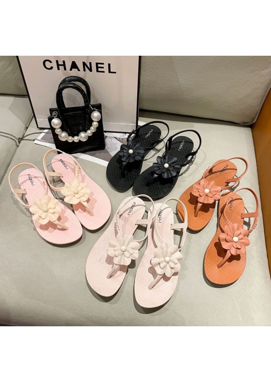 Summer Women Fashion Plus Size Floral Round Toe Flat Thong 