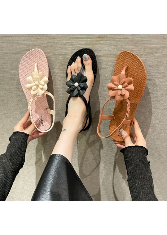 Summer Women Fashion Plus Size Floral Round Toe Flat Thong 