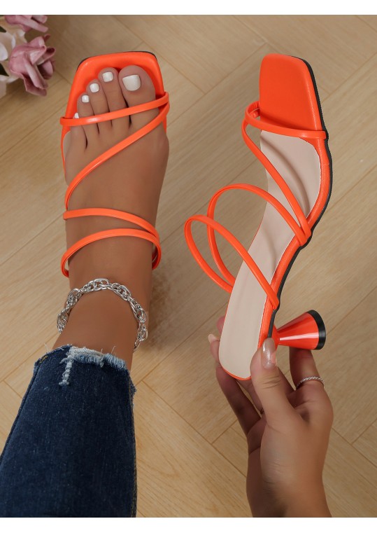 Summer Women Fashionable Plus Size Solid Color Strap Square Toe High Heeled 