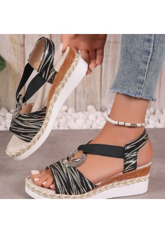 Summer Women Casual Plus Size Wedge Heel Metal Buckle Detail 