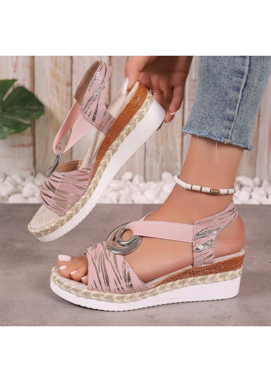 Summer Women Casual Plus Size Wedge Heel Metal Buckle Detail 