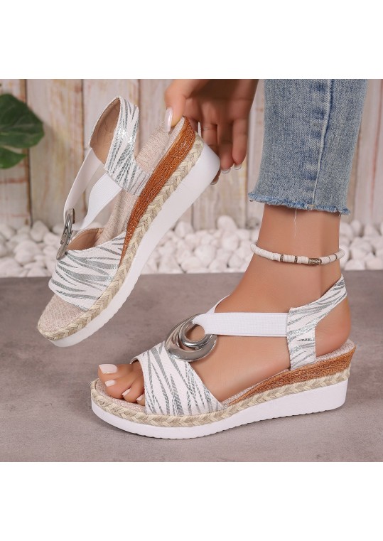 Summer Women Casual Plus Size Wedge Heel Metal Buckle Detail 