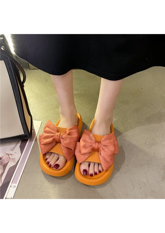 Summer Women Fashion Plus Size Bow Round Toe Thick-Soled 