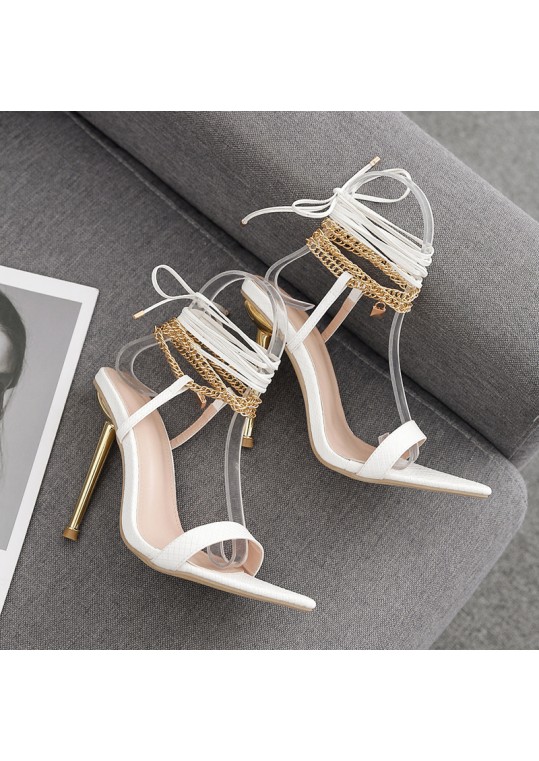 Women Sexy Lace-Up Pointed Peep Toe Heel 