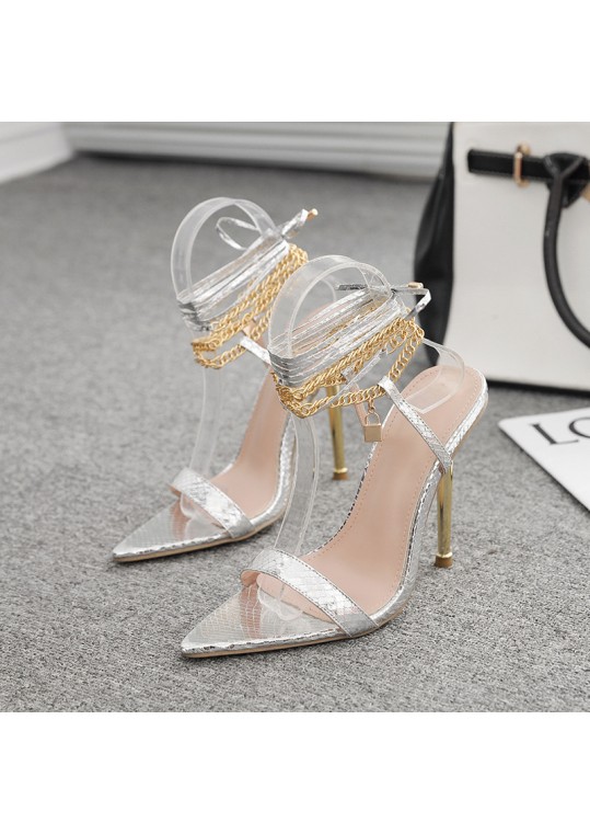 Women Sexy Lace-Up Pointed Peep Toe Heel 